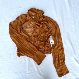 Free People “Meet Me There” Ruched Buttondown in Amber